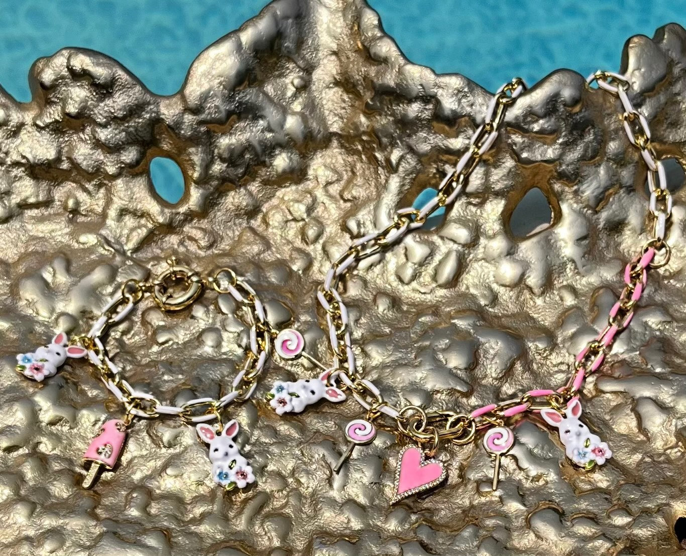 Bunny Luv - 24k gold-filled enamel necklace/bracelet set with 18k gold –  Costa Blanca Designs
