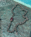 Red sapphire and pave diamond textured cable link necklace