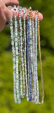 Seed bead choker necklaces, precious and semiprecious gemstones