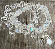Chunky rock crystal quartz and mystic mermaid glass bracelet stack