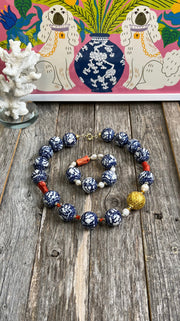 Chunky, high-end, hand-painted Chinoiserie porcelain and coral statement piece set