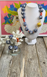 Chunky, high-end, hand-painted Chinoiserie porcelain and coral statement piece set