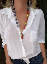 High-end, Chinoiserie porcelain, coral and gemstone necklace & earrings