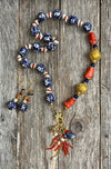 High-end, Chinoiserie porcelain, coral and gemstone necklace & earrings