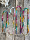 Hand-knotted rainbow gemstone necklaces with diamond, gold and silver clasps