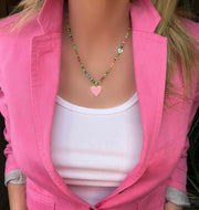 Rainbow Ethiopian opal necklace with pink diamond heart pendant