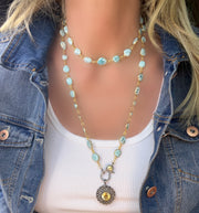 Citrine and diamonds with larimar gemstone bezel chain and two-tone diamond lobster clasp