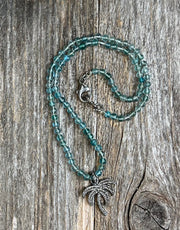 Palm Springs - Hand-knotted neon apatite gemstones with pave diamond palm tree pendant