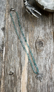 Palm Springs - Hand-knotted neon apatite gemstones with pave diamond palm tree pendant