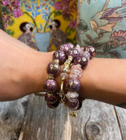 Unique, high-end, Chinoiserie longevity bead and gemstone bracelet stack