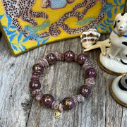 Unique, high-end, Chinoiserie longevity bead and gemstone bracelet stack