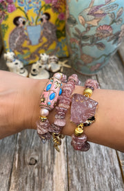 Chunky gemstone and Kashmiri-style bracelet stack