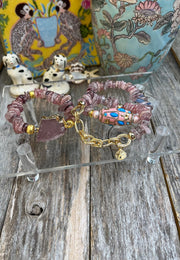 Chunky gemstone and Kashmiri-style bracelet stack