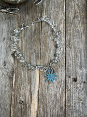 Gorgeous rock crystal quartz and lava stone with turquoise gemstone star pendant