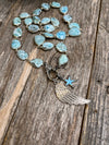 Diamond angel wing and star pendants with beautiful larimar gemstone bezel chain and pave diamond lobster clasp
