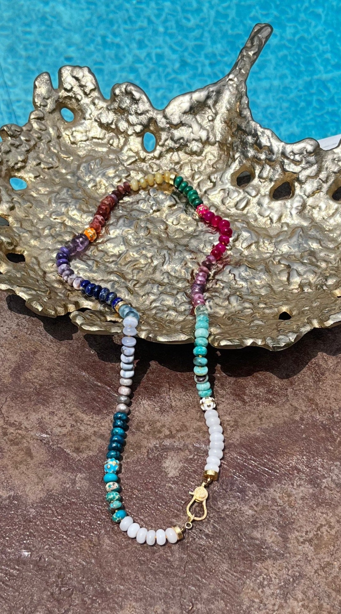 Natural Stone Beads Lapis Blue Sediment Jaspers Cyan Golden
