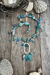 Funky Halloween Menagerie III - Gemstones and hand-blown glass beads, charms in shades of blue and silver