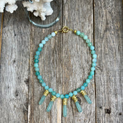 Aqua blue agate and chaledony gemstone necklace