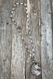 Rose quartz gemstone unicorn pendant with rose quartz faceted gemstone bezel chain necklace