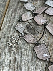 Rose quartz gemstone unicorn pendant with rose quartz faceted gemstone bezel chain necklace