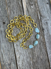 Long and versatile, gorgeous larimar gemstone bezel and chunky gold-link chain