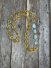 Long and versatile, gorgeous larimar gemstone bezel and chunky gold-link chain