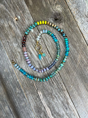 Buck Island- St. Croix Collection - Stunning glass bead necklace with 14k gold filled circle snap clasp and amazonite charms