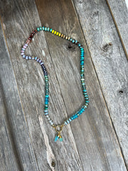 Buck Island- St. Croix Collection - Stunning glass bead necklace with 14k gold filled circle snap clasp and amazonite charms