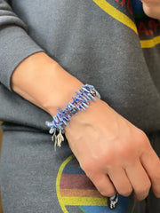 Ocean blue kyanite gemstone spike-shape beads, double-strand bracelet with sterling silver charms