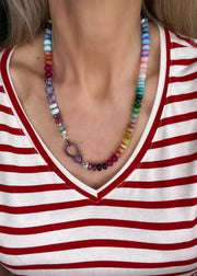 Candy Crush - Semiprecious gemstone bead necklace hand-knotted in magenta silk with genuine ruby lobster clasp