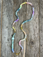 Laguna Nigel - Large, hand-knotted, 9-12mm semiprecious pastel gemstone bead necklace with gold pave diamond lobster clasp, pendant optional