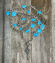 Turquoise gemstone bezel connector chain and cable chain with pave diamond lobster clasp and key pendant