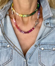 Island Punch - 31" semiprecious gemstone bead necklace hand-knotted with genuine diamond clasp