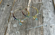14k Precious and semiprecious rainbow gemstone wire-wrapped hoop earrings