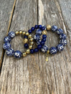 High-end Chinoiserie hand-painted porcelain longevity bead and blue lapis gemstone bracelet stack