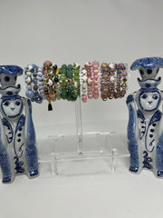Lucky Cat Chinoiserie gemstone and porcelain bracelet stacks