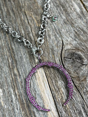 Gorgeous genuine ruby gemstone horseshoe pendant with evil eye gemstone charm on silver cable link chain
