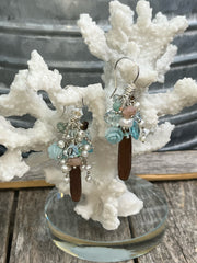Brown chalcedony and semiprecious gemstone bouquet earrings in sterling silver