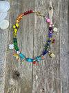 Funky rainbow - Hand-knotted gemstone, glass and crystal bead necklace with 18k gold-filled charms