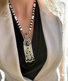 Hand-knotted gemstone bead necklace with Turkish handmade crystal bead tassel pendant