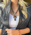 Deep orange carnelian gemstone and blue sea sediment jasper bead necklace with large carnelian gemstone cross pendant/matching bracelet