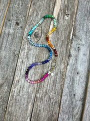 Seashells and Sunshine - 25.5" Hand-knotted semiprecious rainbow gemstone necklace with gold pave diamond snap clasp