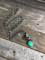 Stunning chrysoprase and diamond pendant with pave diamond lobster clasp, genuine crystal and brass rolo chain